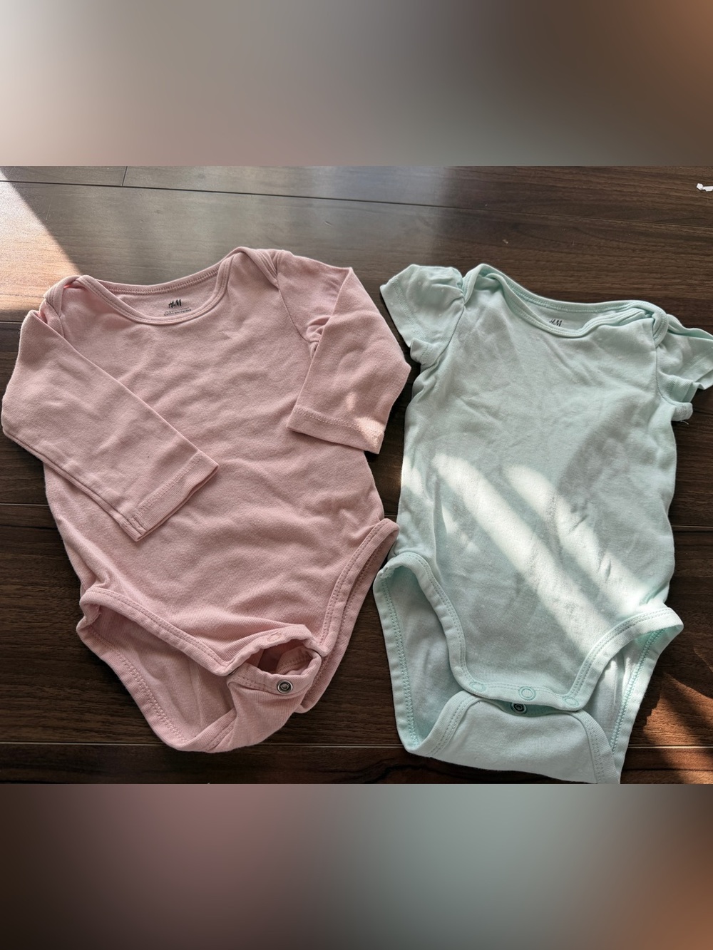 H&M Pastel Pink and Mint Green Baby One-Piece Bodysuit Duo